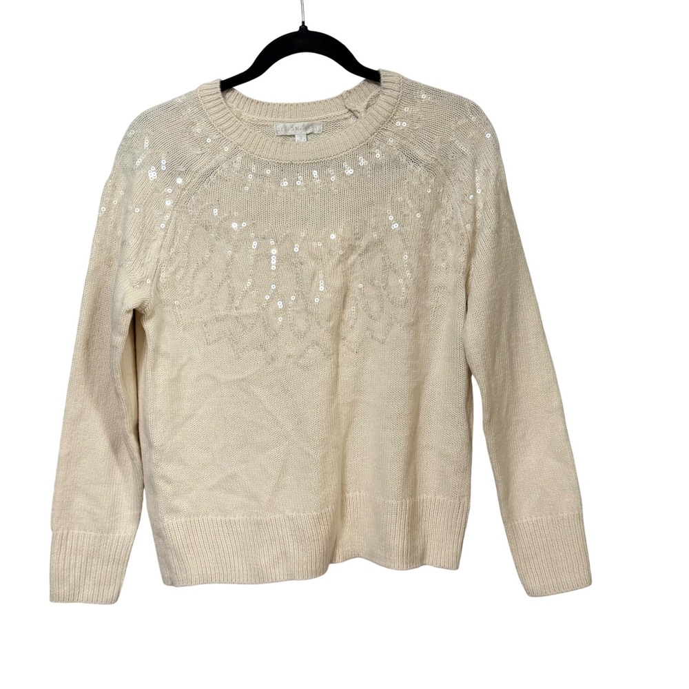 Design History Cream Sequin Embellished Crewneck Sweater Small BRS0712029SF